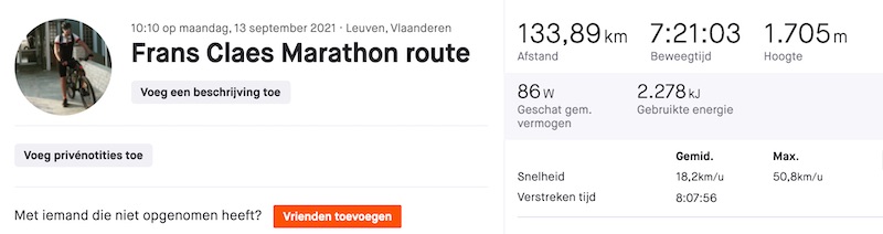 Frans Claes marathon route Strava statistieken