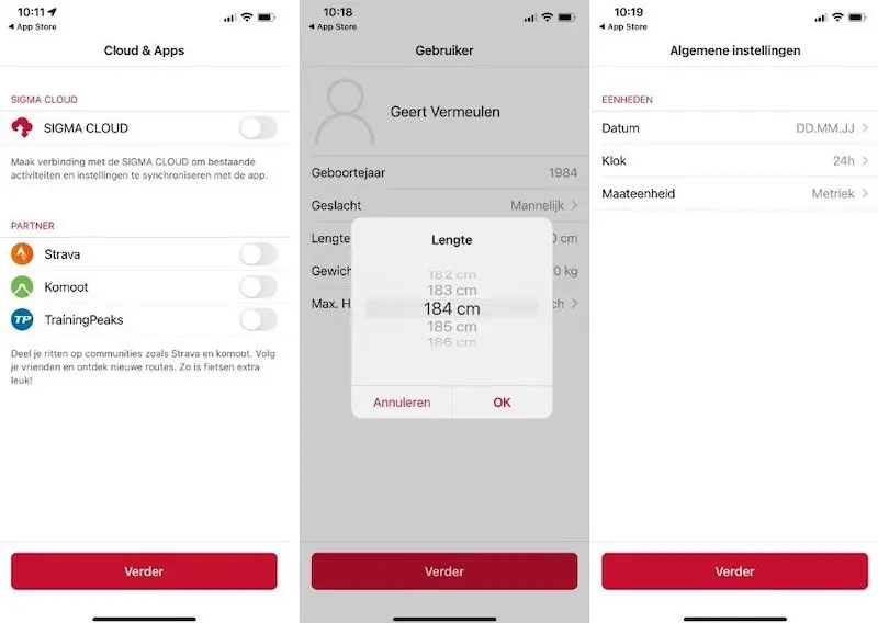 Sigma Ride app instellen