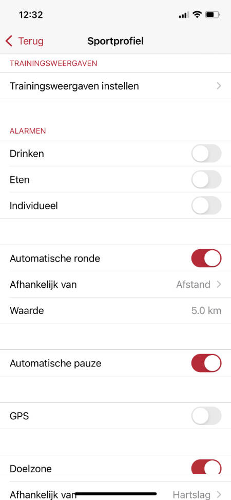 Sigma Ride app sportprofielen instellingen