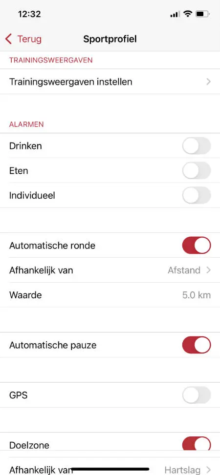 Sigma Ride app sportprofielen instellingen