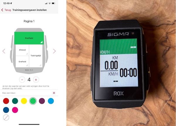 Sigma Rox 11.1 EVO datavelden kleuren